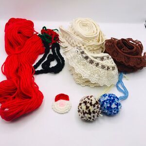 Misc Lot of Vintage Lace and Yarn Pom Poms